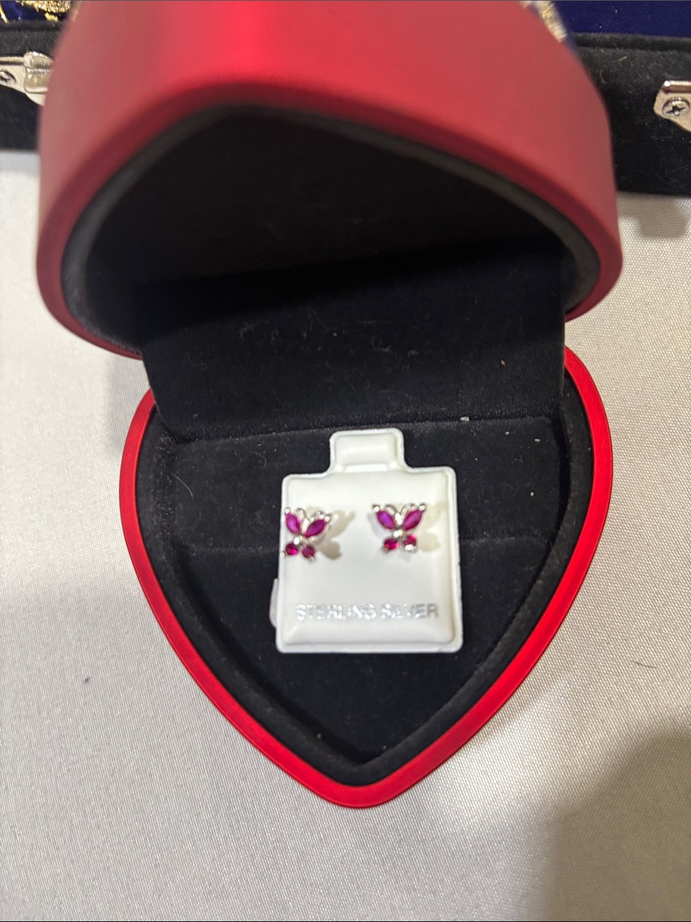 Sterling Silver Pink Butterfly Stud Earrings plata 925
